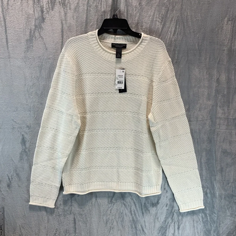 Bloomingdale's Mens Sweater L Silk Linen Roll Neck French Vanilla Textured Ivory